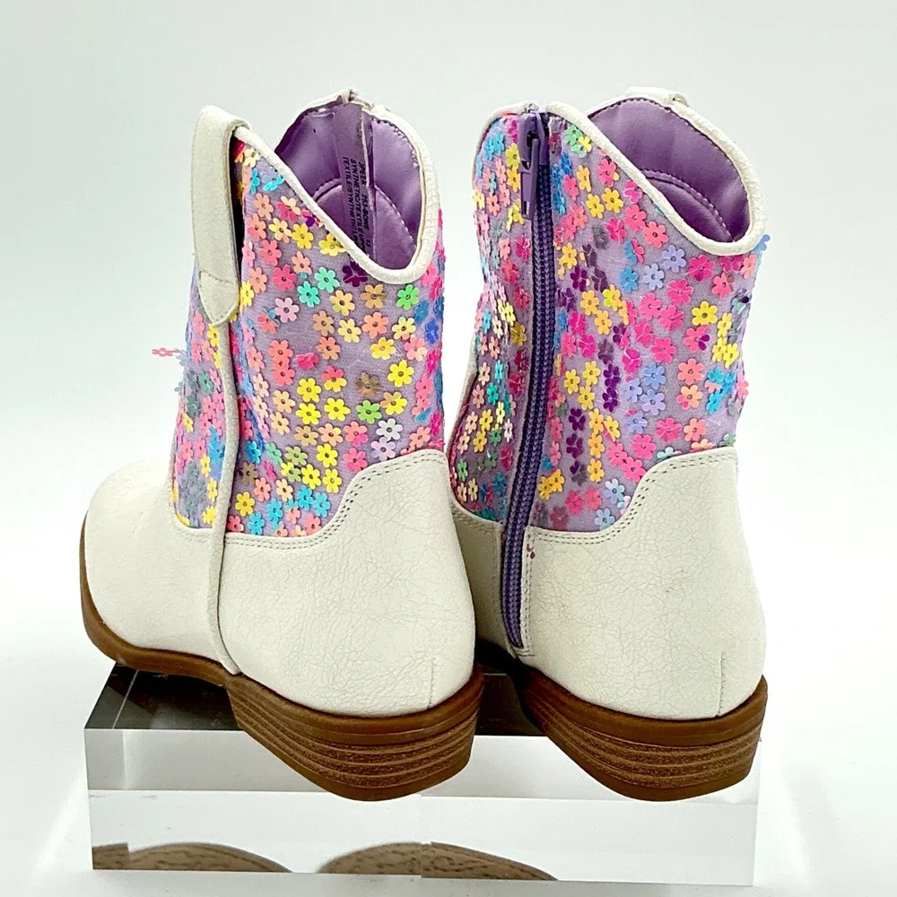 Steve Madden Girls Size 13 Boots Bone Floral Sequin NEW Peek Little Kids $65